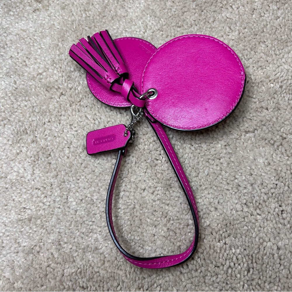 Coach Fuchsia Leather mirror bag charm with Tassel - Picture 7 of 7